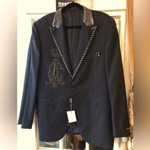 Christian Audigier embellished, Black Mattarazi uomo jacket Sz. 52R